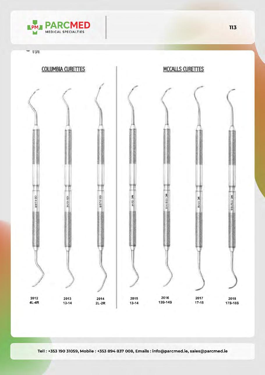 Curettes, Gracey Curettes, Dental Knives & Related Instruments - Catalogue Page 113