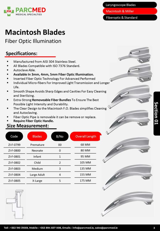 Macintosh Blades - Fiber Optic Illumination, Removable