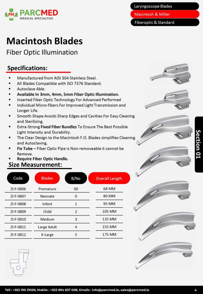 Macintosh Blades - Fiber Optic Illumination, Fixed