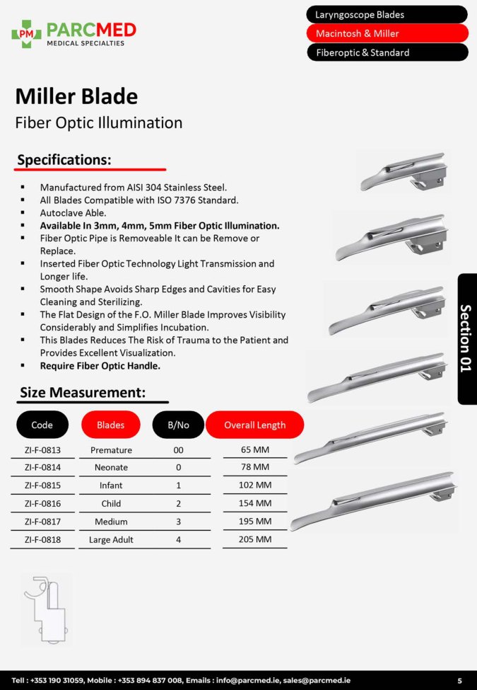 Miller Blade - Fiber Optic Illumination, Removable