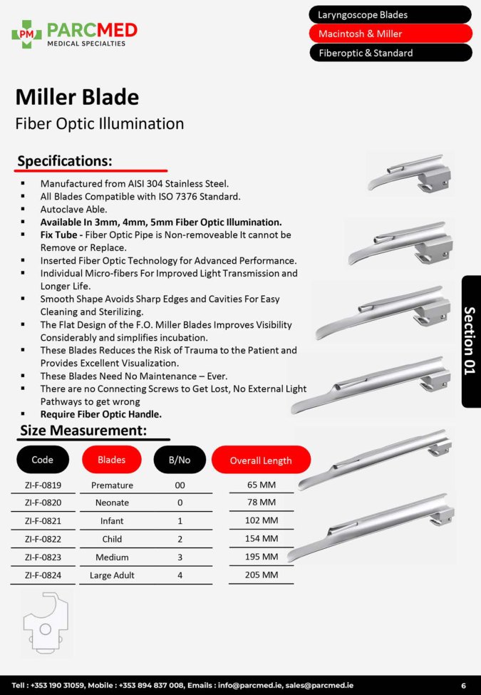 Miller Blade - Fiber Optic Illumination, Fixed