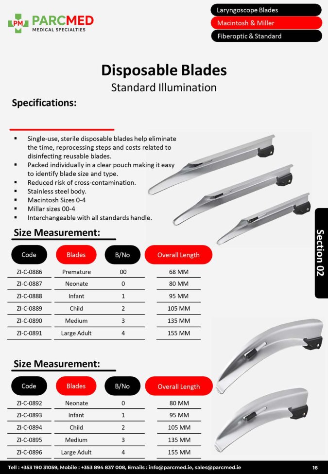 Disposable Laryngoscope Blades - Standard Illumination