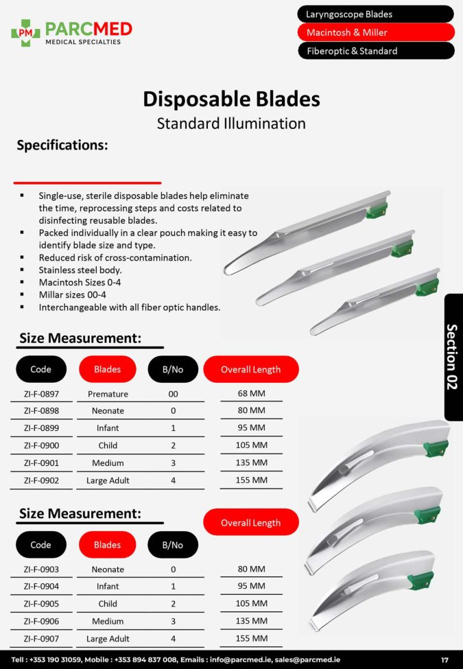 Disposable Laryngoscope Blades - Standard Illumination, Green Tips