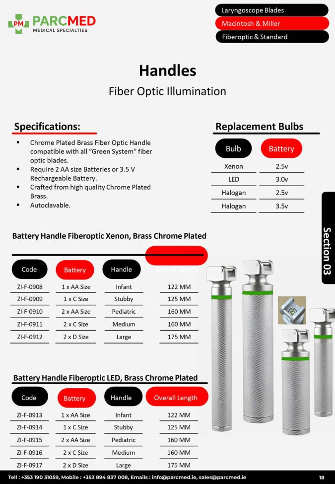 Laryngoscope Handles - Fiber Optic Illumination