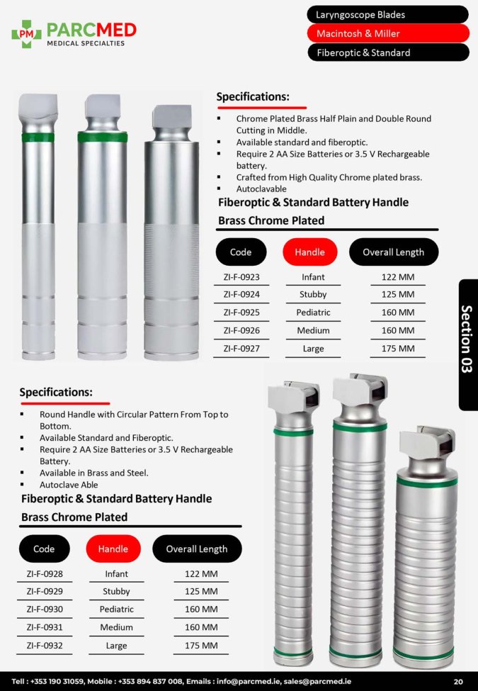 Fiberoptic and Standard Battery Handles - Brass Chrome Plated