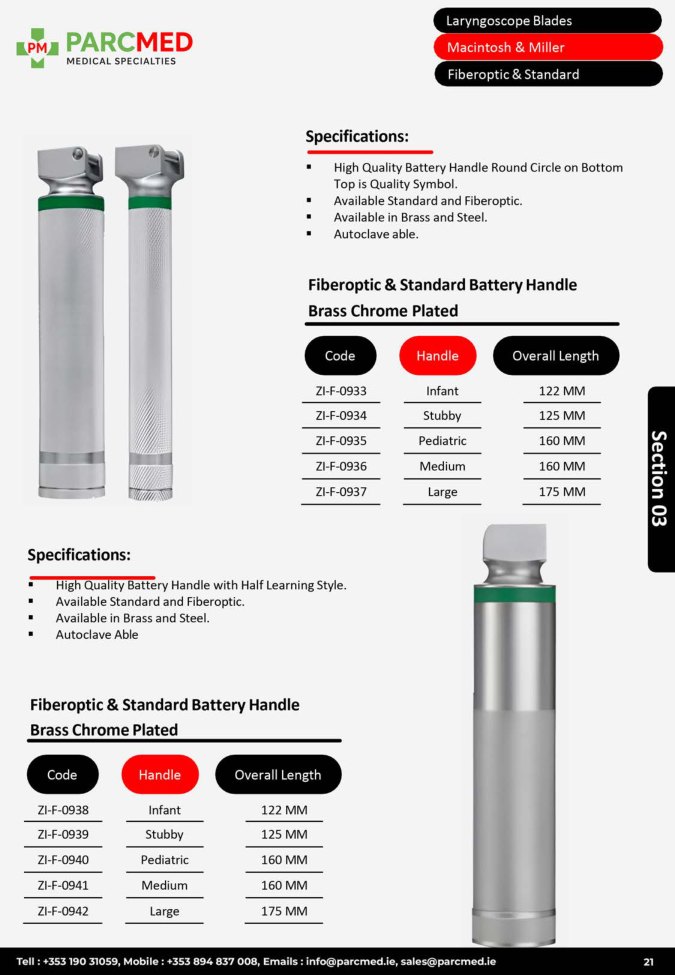 Fiberoptic and Standard Battery Handles - Satin and Chrome
