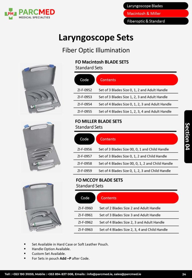 Laryngoscope Sets - Fiber Optic Illumination