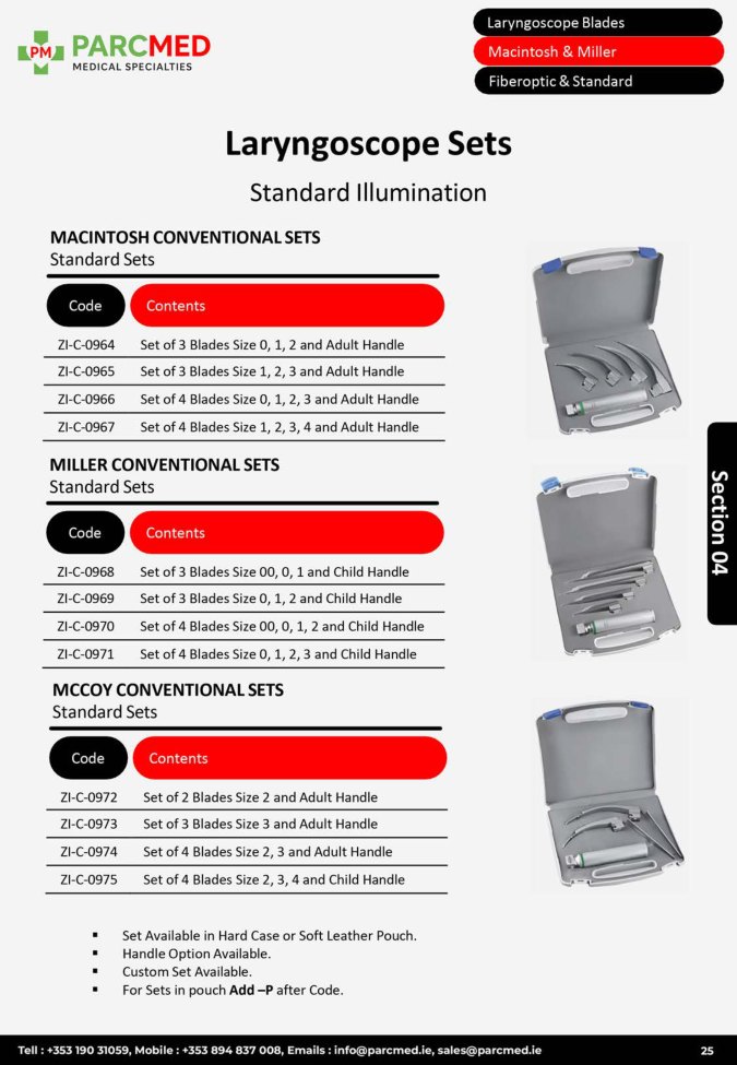 Laryngoscope Sets - Standard Illumination