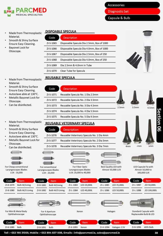 Diagnostic Set Accessories - Specula, Capsules and Bulbs