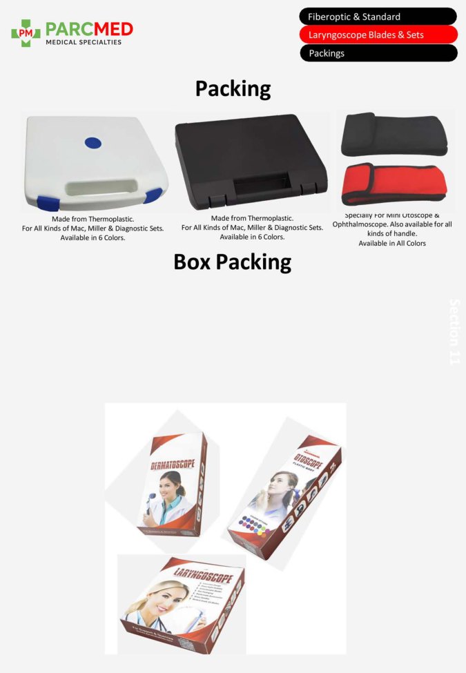 Packing and Box Packing for Laryngoscope and Diagnostic Sets
